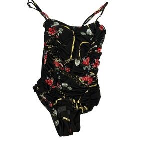 Blashe‎ Black Floral Chain Ruched Bodysuit Women's Size M